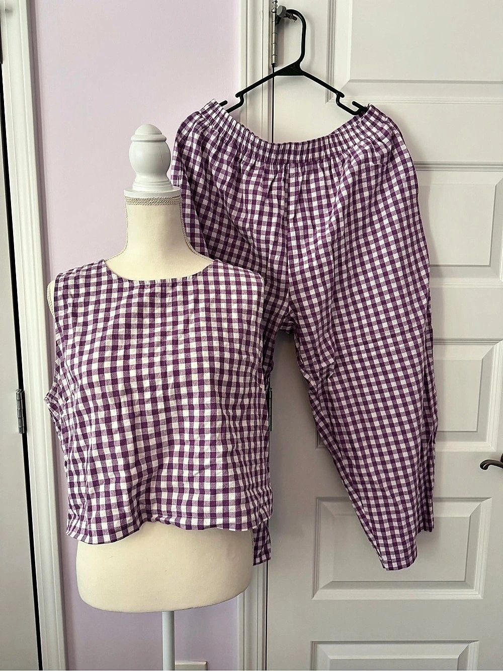 Gingham Two-Piece Set in Purple & White